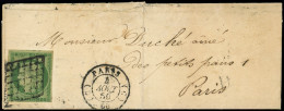 Let EMISSION DE 1849 - 2    15c. Vert, Au Filet Dans Un Angle, Obl. GRILLE S. LAC, Càd (C) PARIS (C) 4/8/50, TB - 1849-1876: Période Classique