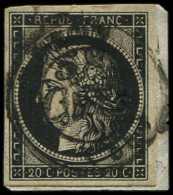 EMISSION DE 1849 - 3    20c. Noir Sur Jaune, Obl. Cursive 58/CUTS Et Càd T15 NOYON (4)/JANV 49 Sur Petit Fragt, TB - 1849-1850 Ceres