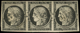 EMISSION DE 1849 - 3    20c. Noir Sur Jaune, BANDE De 3 Obl. PC, 2 Ex. Défx, Aspect TB. C - 1849-1850 Cérès