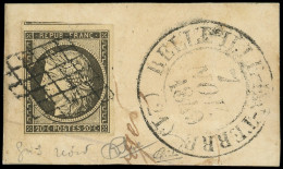 EMISSION DE 1849 - 3c   20c. GRIS-NOIR, Voisin En Haut, Obl. GRILLE S. Fragt, Càd T13 BELLEVILLE-EN-TERRE 7/11/49, TTB - 1849-1850 Cérès
