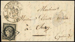 Let EMISSION DE 1849 - 3    20c. Noir Sur Jaune, Obl. GRILLE S. LAC, Càd T12 CLAMECY 23/2/49, TTB - 1849-1876: Klassik