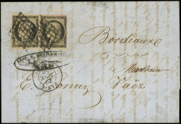 Let EMISSION DE 1849 - 3    20c. Noir Sur Jaune, PAIRE Obl. GRILLE S. LAC, Càd T15 PARIS 20/1/50, TB/TTB - 1849-1876: Période Classique