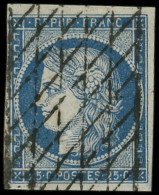 EMISSION DE 1849 - 4    25c. Bleu, Obl. GRILLE SANS FIN, TB - 1849-1850 Cérès