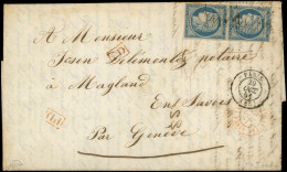 Let EMISSION DE 1849 - 4    25c. Bleu, PAIRE Obl. GRILLE SANS FIN S. LAC, Càd PARIS 29/10/51 Et BUREAU CENTRAL 29/10, Ar - 1849-1876: Période Classique