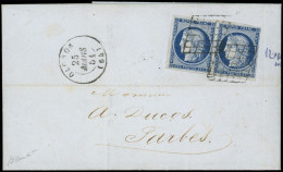 Let EMISSION DE 1849 - 4a   25c. Bleu Foncé, PAIRE Obl. GRILLE S. LAC, Càd T15 OLORON 25/3/51, TTB - 1849-1876: Klassieke Periode