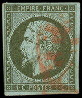 EMPIRE NON DENTELE - 11    1c. Olive, Obl. ROUGE Des Imprimés, TB - 1853-1860 Napoléon III