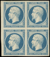 * EMPIRE NON DENTELE - 14A  20c. Bleu, T I, BLOC De 4 Petit Bdf, 1 Ex. **, TTB. J - 1853-1860 Napoléon III