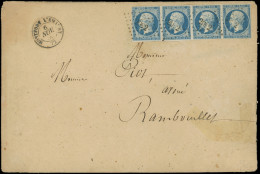 Let EMPIRE NON DENTELE - 14A  20c. Bleu, BANDE De 4 Obl. PC 2092 S. Env., Càd T15 MONTFORT L'AMAURY 6/11/55, TB - 1849-1876: Période Classique