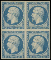 * EMPIRE NON DENTELE - 15   25c. Bleu, BLOC De 4 D'une Grande Fraîcheur, Un T. Est **, TTB, Certif. JF Brun - 1853-1860 Napoleon III