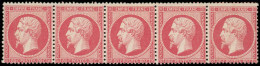 ** EMPIRE DENTELE - 24   80c. Rose, BANDE De 5, Les 1er Et 5e T. Sont *, Très Frais Et TTB, Certif. Ex. Collection Burru - 1862 Napoléon III