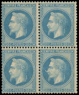 * EMPIRE LAURE - 29Bb 20c. Bleu, T II, "A LA CORNE" Dans Un BLOC De 4, Quasiment **, TB. C - 1863-1870 Napoléon III. Laure