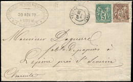 Let TYPE SAGE SUR LETTRES - N°67 Et 75 Obl. Càd T17 NERSAC 30/11/77 S. LAC, TB - 1877-1920: Semi Modern Period