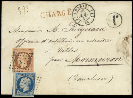 Let LETTRES DE PARIS - N°14A Touché Et 16 Obl. Los. J Bâton S. Env. CHARGE, Càd T1515 (J) 1 PARIS (J) 28/7/57, Indice 21 - 1849-1876: Classic Period