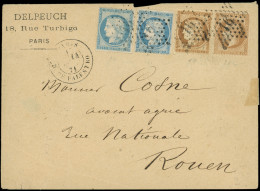 Let AFFRANCHISSEMENTS DE SEPTEMBRE 1871 - N°28B, 37, 59 Et 60A Obl. Etoile 16 S. Env., Càd R. De Palestro 14/9/71, Arr.  - 1849-1876: Klassik