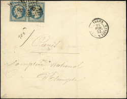 Let POSTE MARITIME - N°10 PAIRE Obl. PC 687 S. Env., Càd ALGER BATEAU A VAPEUR 25/7/53, Passage CETTE 27/7, Arr. PARIS 3 - Maritime Post