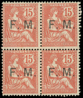 ** FRANCHISE MILITAIRE - 2    15c. Vermillon, BLOC De 4, Ch. Sur Paire Supérieure, TB - Military Postage Stamps