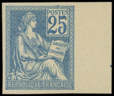 (*) VARIETES - 114d  Mouchon, 25c. Bleu, NON DENTELE, Bdf, TB. C - Ungebraucht