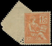 * VARIETES - 117   Mouchon, 15c. Orange, Bdf, Piquage OBLIQUE, TB - Ungebraucht