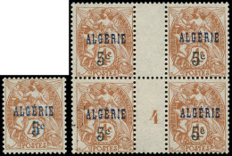 * ALGERIE 86a : 5c. S. 4c. Brun, Surch. 5c. En BLEU, RR, On Joint N°86 BLOC De 4 Mill.4, TB. S - Other & Unclassified