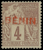 * BENIN 3A : 4c. Lilas-brun, Surch. Rouge, TB - Autres & Non Classés