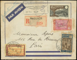 Let CAMEROUN 130a : 5f. Noir Et Brun, Valeur HORS Cartouche + 3 Autres T. Obl. YAOUNDE 19/5/37 S. Env. Rec. Par Avion, A - Autres & Non Classés