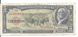 CUBA 5 PESOS 1958 VG+ P 91 A - Cuba