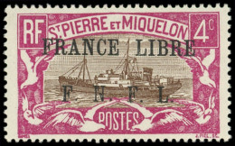 ** SAINT PIERRE ET MIQUELON 235 : 4c. Lilas-rose Et Brun, FRANCE LIBRE, F.N.F.L., TB. Br - Unused Stamps