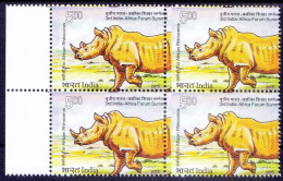 Error, Colour Perforation Shift, Rhino, Wild Animals, India 2015 MNH Blk 4 Lt Margin - Rhinocéros