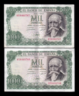 España Spain Pareja Correlativa 1000 Pesetas José Echegaray 1971 Pick 154 Serie 6X Ebc Xf - 1000 Pesetas