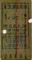 1916 Ticket / Billet De Métro Paris. SEVRES LECOURBE 176 6 08 AR 2e Classe 0,20 C. Type Encadré - Europe