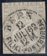 Schweiz Suisse 1862: III.Periode Faden Grün 2 RAPPEN Grau Zu 21G Mi 19 Yv 25 Mit ⊙ BERN 12 JULI 62 (Zu CHF 700.00) - Oblitérés