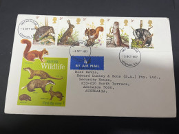 8-2-2024 (3 X 39) UK (Great Britain) FDC - 1977 - British Wildlfe (Squirrel - Hare - Hedgehog - Otter - Badger) - 1971-1980 Decimale  Uitgaven