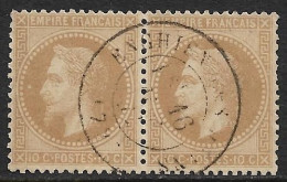 France, Paire Du N°28B Bistre, Napoléon Lauré, Oblitéré C à D Enghein (72). - 1863-1870 Napoléon III Con Laureles