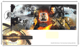 2018 GB FDC - Game Of Thrones Mini Sheet - Typed Address - 2011-2020 Em. Décimales