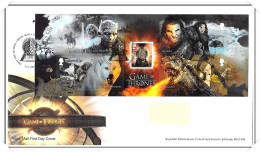 2018 GB FDC - Game Of Thrones Mini Sheet - Typed Address - 2011-2020 Ediciones Decimales