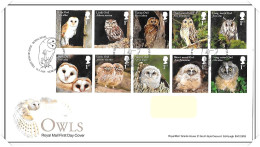 2018 GB FDC - Owls - Typed Address - 2011-2020 Em. Décimales