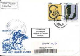 Cuba Registered FDC 28-1-2013 Uprated And Sent To Germany With Topic Stamps On The Backside Of The Cover - FDC