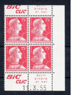 !!! 15 F MARIANNE DE MULLER BLOC DE 4 AVEC PUBS BIC CLIC ET COIN DATE NEUF ** - Unused Stamps