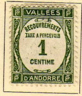 Andorre Francaise  - 1935 - Timbre-Taxe   1 C. Neuf*   - MH - Unused Stamps