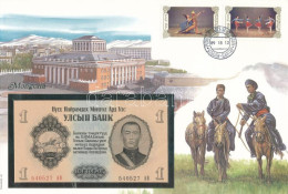 Mongólia 1955. 1T Felbélyegzett Borítékban, Bélyegzéssel T:UNC Mongolia 1955. 1 Tugrik In Envelope With Stamp And Cancel - Non Classés