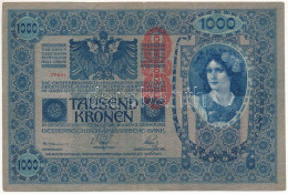 Ausztria 1902. 1000K "27841", Piros "Deutschösterreich" Felülbélyegzéssel, Mindkét Oldal Német T:III  Austria 1902. 1000 - Zonder Classificatie