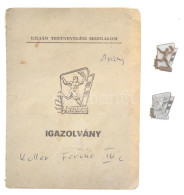 1966. "Kilián Testnevelési Mozgalom" 2 Darab Zománcozott Bronz Kitűző Hozzá Tartozó Igazolvánnyal (16x11mm) T:2 Egyik Tű - Non Classés