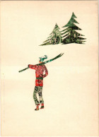 ** T2 Síelő. Bélyegekből Kivágott és összeragasztott Képeslap. Budai Nyomda / Skiing, Winter Sport. Made Out Of Stamps - Non Classés