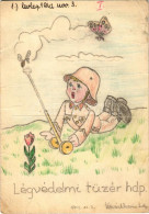 T3 1942 Légvédelmi Tüzér Hdp. Kézzel Rajzolt Katonai Humor Képeslap / WWII Hungarian Hand-drawn Military Humour Art Post - Non Classés