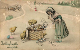 ** T2/T3 Boldog Húsvéti ünnepeket! / Easter Greeting Art Postcard, Girl With Chickens And Eggs. V.K. Vienne 4054. (fl) - Unclassified