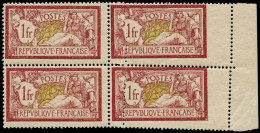 ** FRANCE - Poste - 121, Bloc De 4, Dont 2 Ex. Plus Larges (1cm) + Double Piquage Vertical, (pli De Gomme): 1f. Merson - Ungebraucht