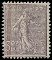 ** FRANCE - Poste - 133, Grandes Traînées De Couleur Verticales Dues à Une Froissure De Papier: 30c. Semeuse Lignée Lila - Ungebraucht