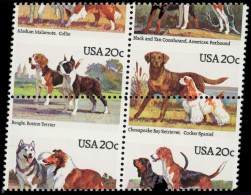 ** Chiens & Canidés - Poste - USA, Yvert 1546/49, Bloc De 4, Piquage Horizontal Au Milieu Des Timbres: 20c. Chiens - Chiens