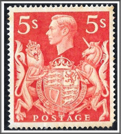 KGVI SG477 - 5/- RED - 1939 Arms Unmounted Mint - Unused Stamps
