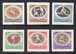 POLAND 1956 RARE SLANIA AUSTRALIA MELBOURNE OLYMPICS 6 SINGLE COLOUR PROOFS SPORTS BOXING ROWING FENCING JAVELIN HURDLES - Prove & Ristampe
